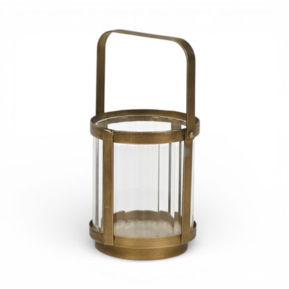 LAUREL 5" GOLD GLASS TABLETOP LANTERN CANDLE HOLDER