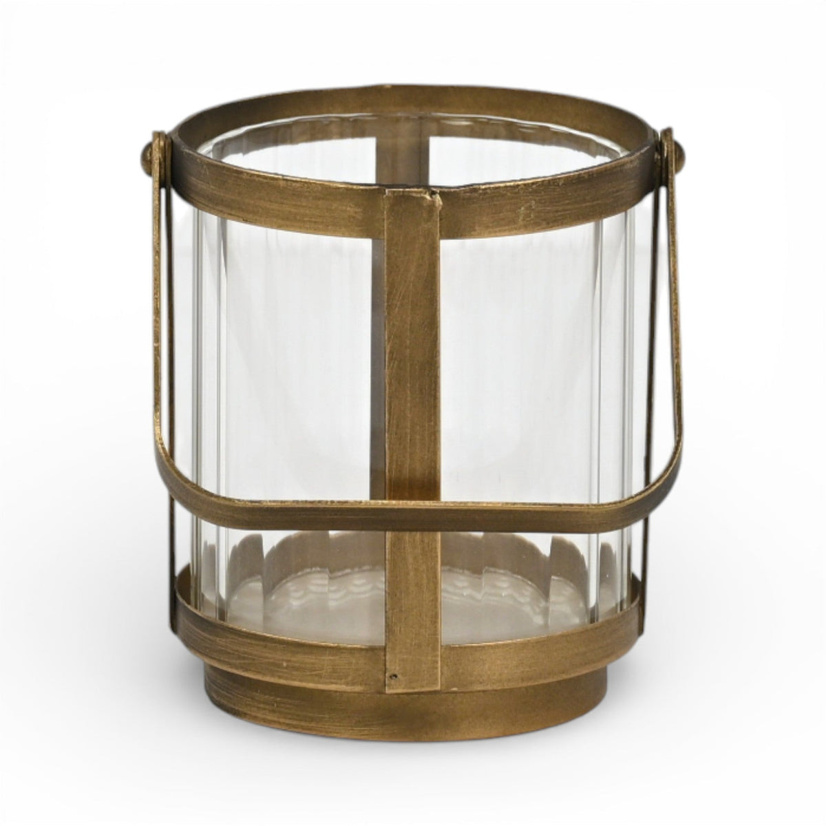LAUREL 5" GOLD GLASS TABLETOP LANTERN CANDLE HOLDER