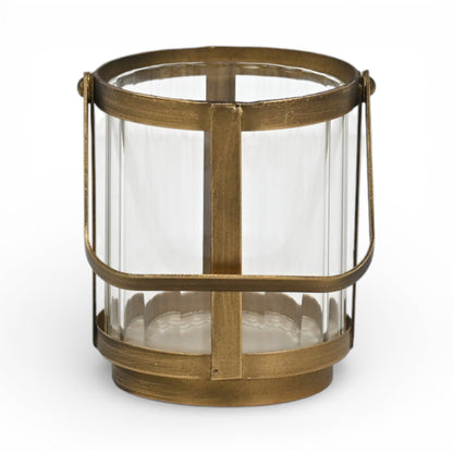 LAUREL 5" GOLD GLASS TABLETOP LANTERN CANDLE HOLDER