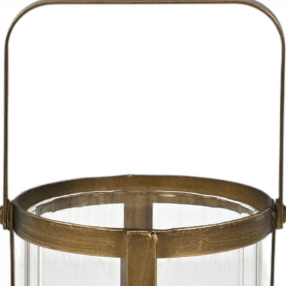 LAUREL 5" GOLD GLASS TABLETOP LANTERN CANDLE HOLDER