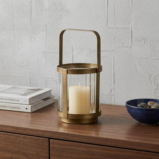 LAUREL 5" GOLD GLASS TABLETOP LANTERN CANDLE HOLDER