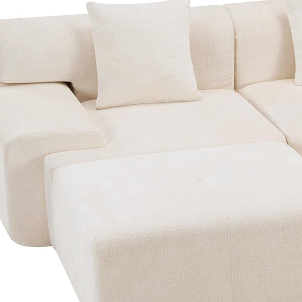 PALISADES 118" BEIGE CHENILLE MODULAR SOFA WITH OTTOMAN AND TOSS PILLOWS - Varnish & Vibe