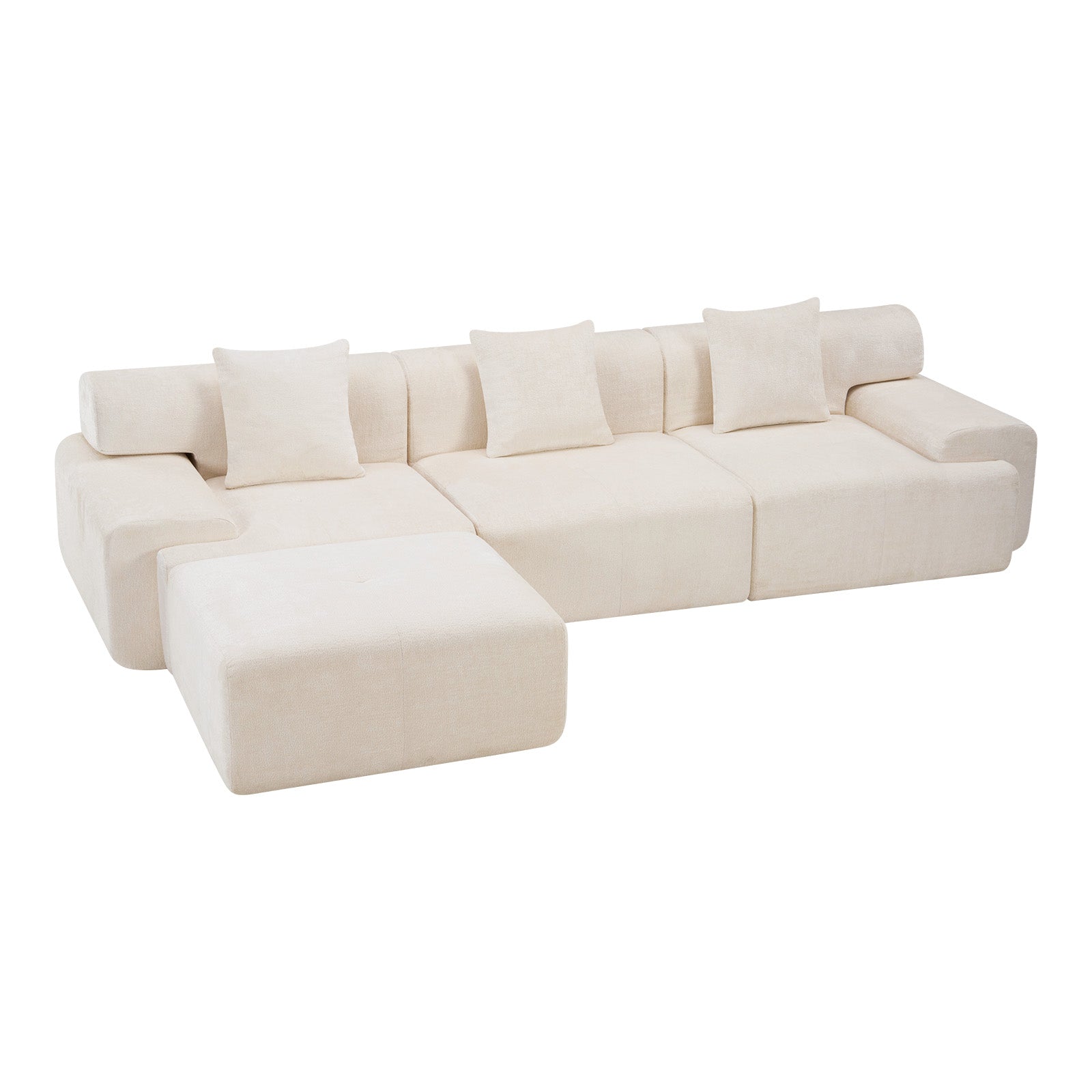 PALISADES 118" BEIGE CHENILLE MODULAR SOFA WITH OTTOMAN AND TOSS PILLOWS - Varnish & Vibe