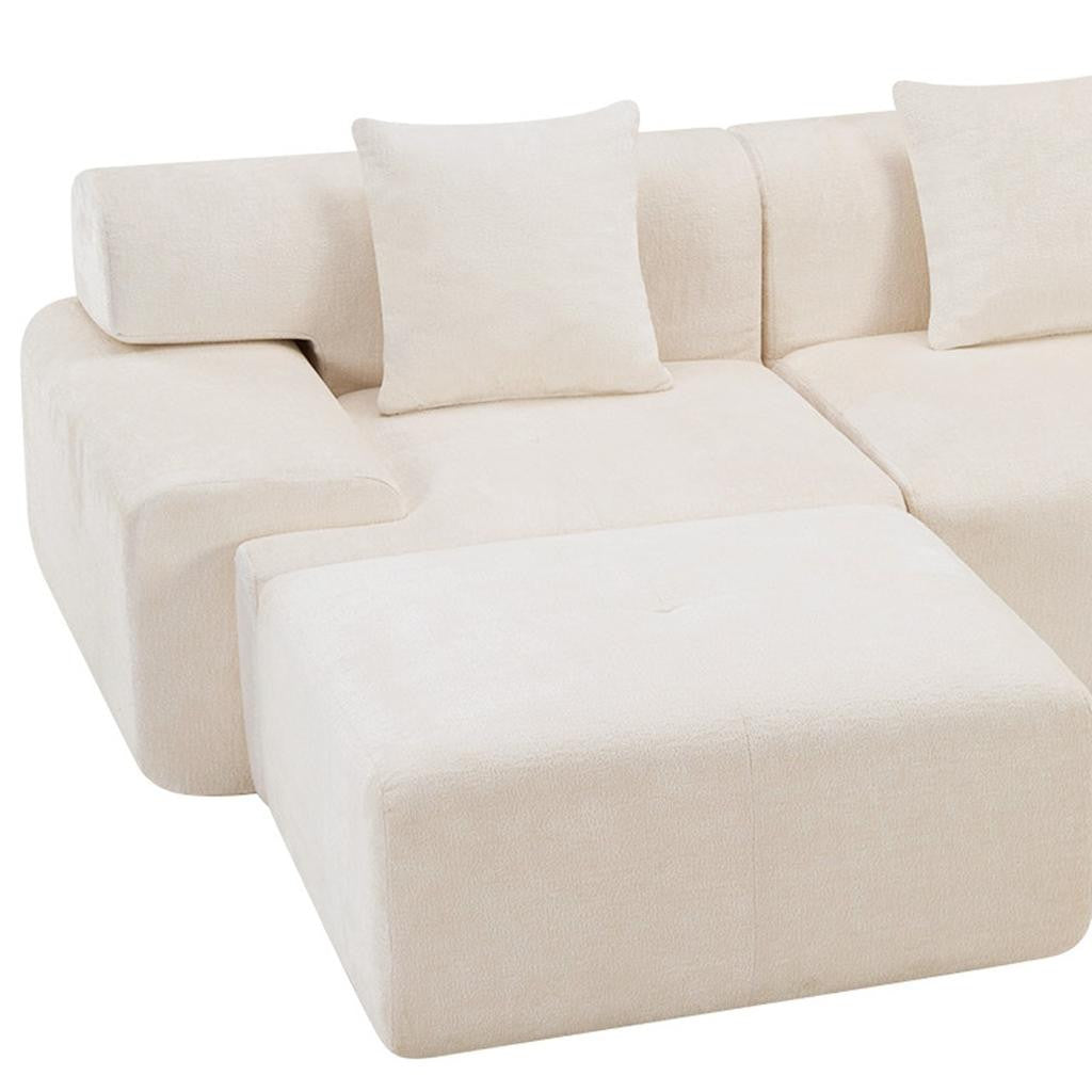 PALISADES 118" BEIGE CHENILLE MODULAR SOFA WITH OTTOMAN AND TOSS PILLOWS - Varnish & Vibe