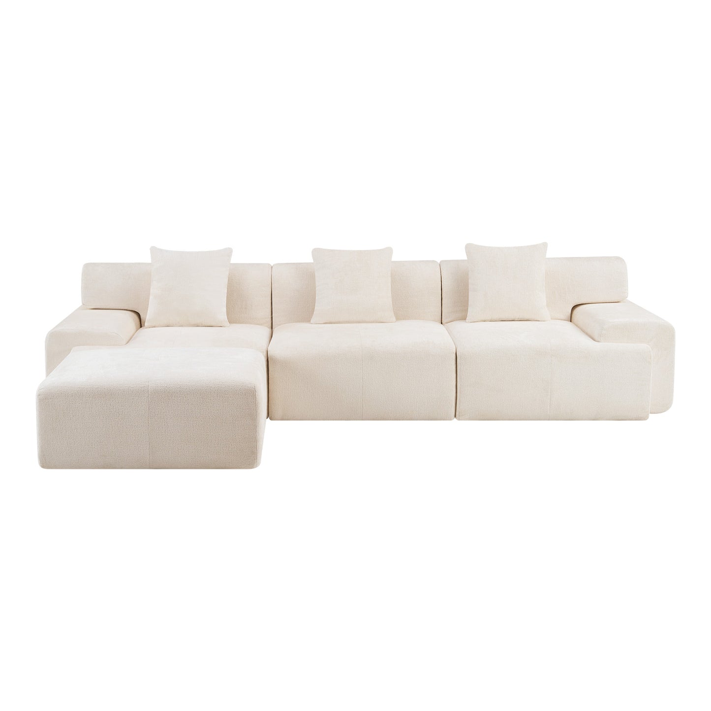 PALISADES 118" BEIGE CHENILLE MODULAR SOFA WITH OTTOMAN AND TOSS PILLOWS - Varnish & Vibe