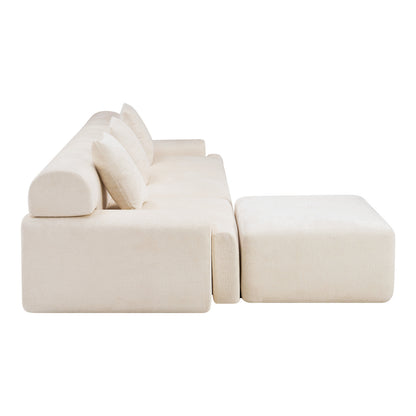 PALISADES 118" BEIGE CHENILLE MODULAR SOFA WITH OTTOMAN AND TOSS PILLOWS - Varnish & Vibe
