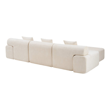PALISADES 118" BEIGE CHENILLE MODULAR SOFA WITH OTTOMAN AND TOSS PILLOWS - Varnish & Vibe