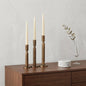 PALISADES SET OF THREE ANTIQUED BRASS METAL TABLETOP TAPER CANDLESTICKS - Varnish & Vibe