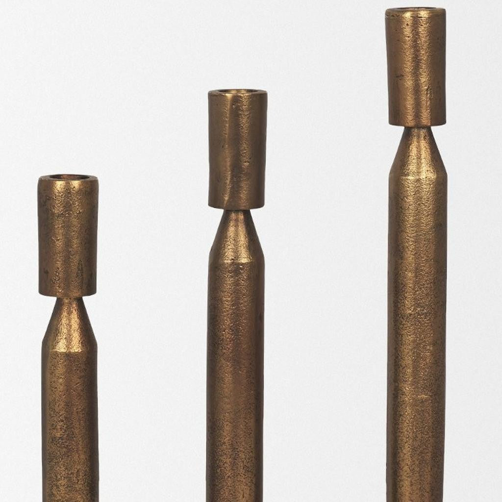 PALISADES SET OF THREE ANTIQUED BRASS METAL TABLETOP TAPER CANDLESTICKS - Varnish & Vibe