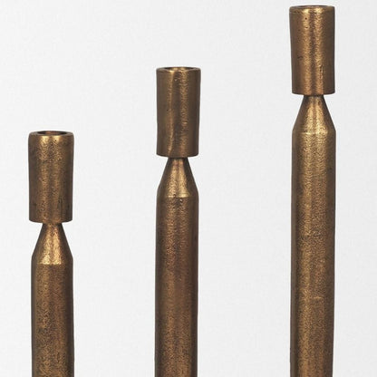 PALISADES SET OF THREE ANTIQUED BRASS METAL TABLETOP TAPER CANDLESTICKS - Varnish & Vibe