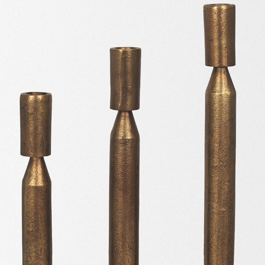 PALISADES SET OF THREE ANTIQUED BRASS METAL TABLETOP TAPER CANDLESTICKS - Varnish & Vibe