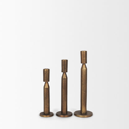 PALISADES SET OF THREE ANTIQUED BRASS METAL TABLETOP TAPER CANDLESTICKS - Varnish & Vibe