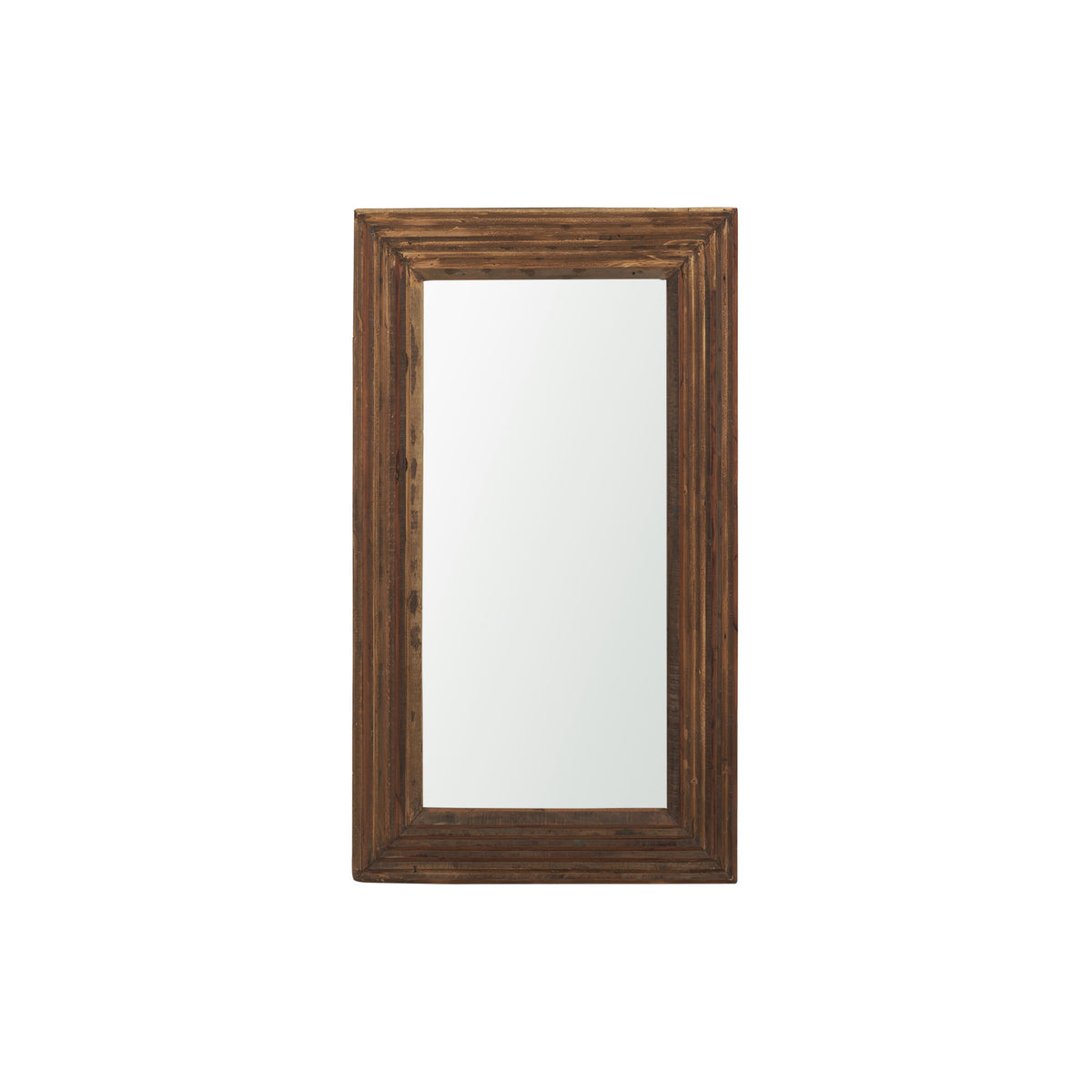 LAUREL 48" BROWN RIBBED SOLID WOOD WALL MOUNTED AND LEANING FRAMED ACCENT MIRROR