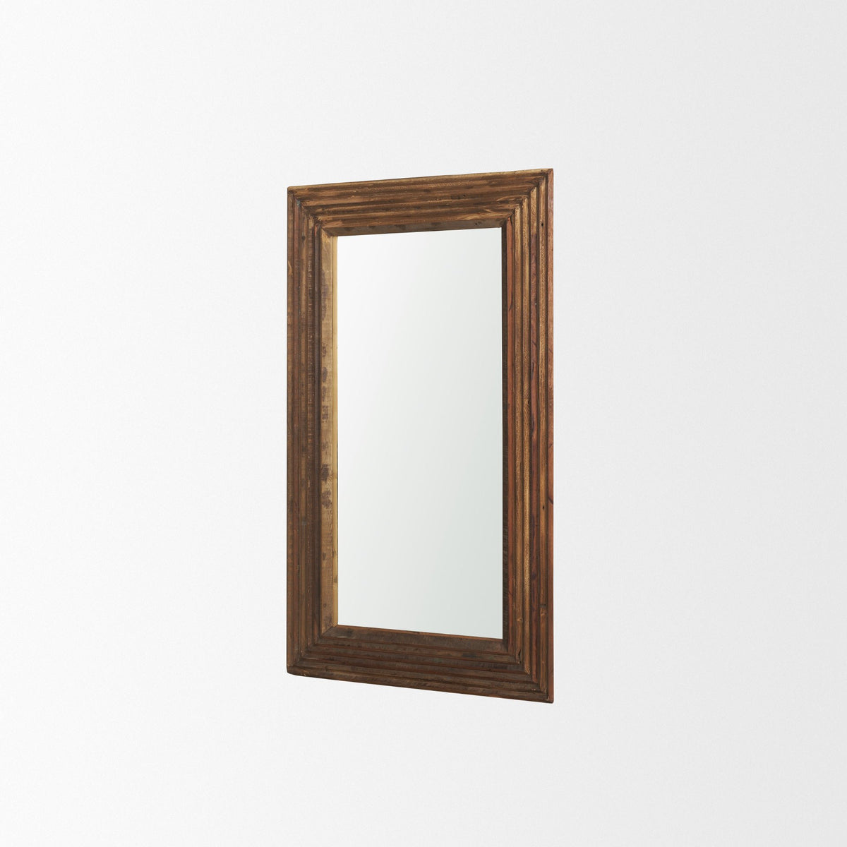 LAUREL 48" BROWN RIBBED SOLID WOOD WALL MOUNTED AND LEANING FRAMED ACCENT MIRROR