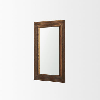 LAUREL 48" BROWN RIBBED SOLID WOOD WALL MOUNTED AND LEANING FRAMED ACCENT MIRROR