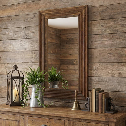 LAUREL 48" BROWN RIBBED SOLID WOOD WALL MOUNTED AND LEANING FRAMED ACCENT MIRROR