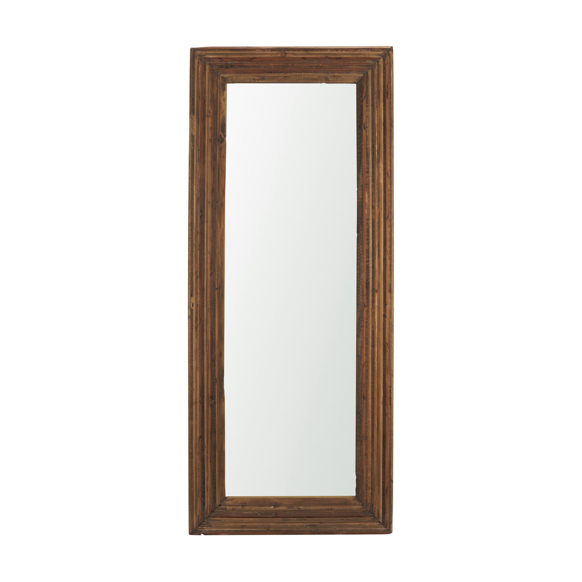 LAUREL 69" BROWN RIBBED SOLID WOOD WALL MOUNTED AND LEANING FRAMED FULL LENGTH MIRROR