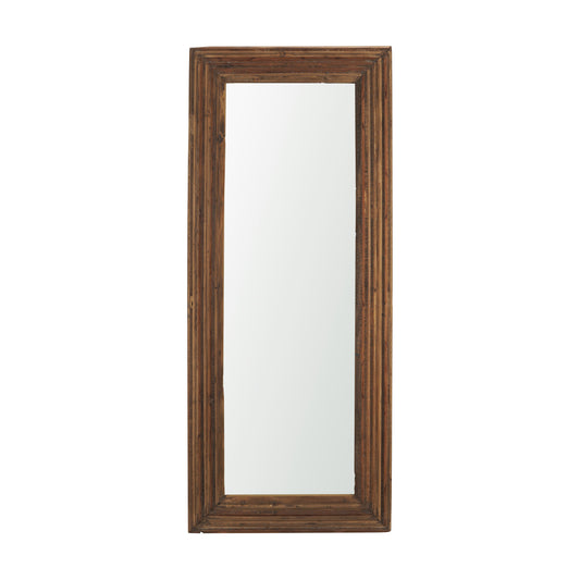 LAUREL 69" BROWN RIBBED SOLID WOOD WALL MOUNTED AND LEANING FRAMED FULL LENGTH MIRROR