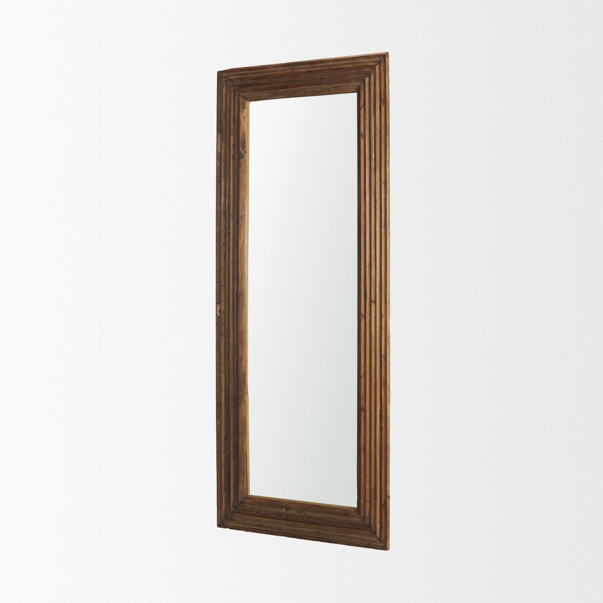 LAUREL 69" BROWN RIBBED SOLID WOOD WALL MOUNTED AND LEANING FRAMED FULL LENGTH MIRROR