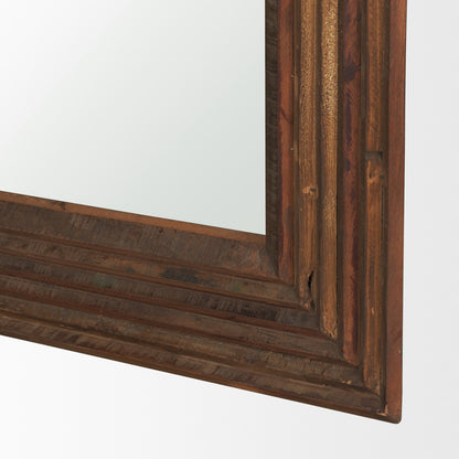 LAUREL 69" BROWN RIBBED SOLID WOOD WALL MOUNTED AND LEANING FRAMED FULL LENGTH MIRROR