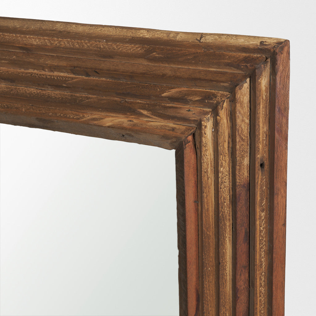 LAUREL 69" BROWN RIBBED SOLID WOOD WALL MOUNTED AND LEANING FRAMED FULL LENGTH MIRROR