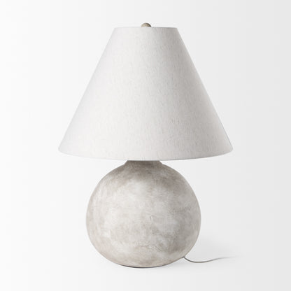 Tan ceramic table lamp with cream bell shade from the Palisades fall collection