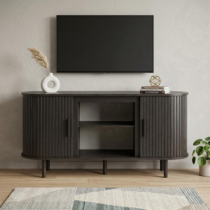 PALISADES 55" BLACK WOOD FIREPLACE TV STAND WITH FIREPLACE - Varnish & Vibe
