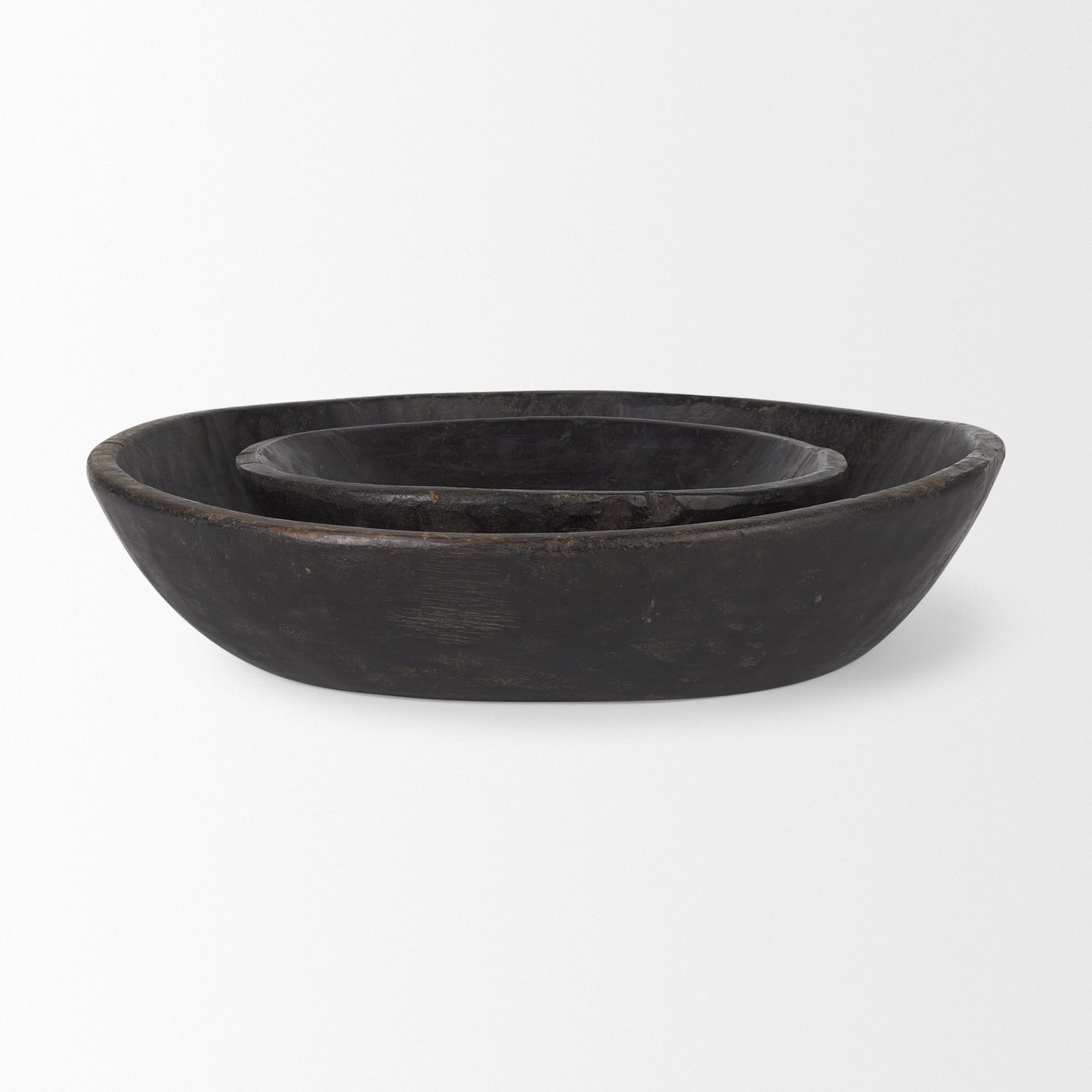 PALISADES SET OF TWO BLACK SOLID WOOD ROUND CENTERPIECE BOWL - Varnish & Vibe