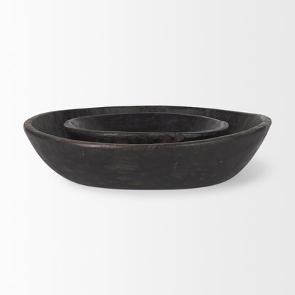 PALISADES SET OF TWO BLACK SOLID WOOD ROUND CENTERPIECE BOWL - Varnish & Vibe