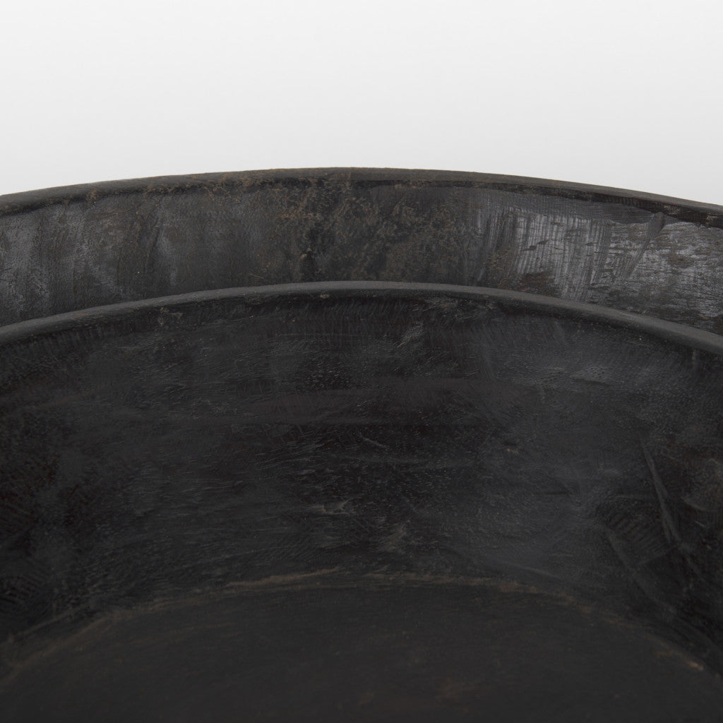PALISADES SET OF TWO BLACK SOLID WOOD ROUND CENTERPIECE BOWL - Varnish & Vibe