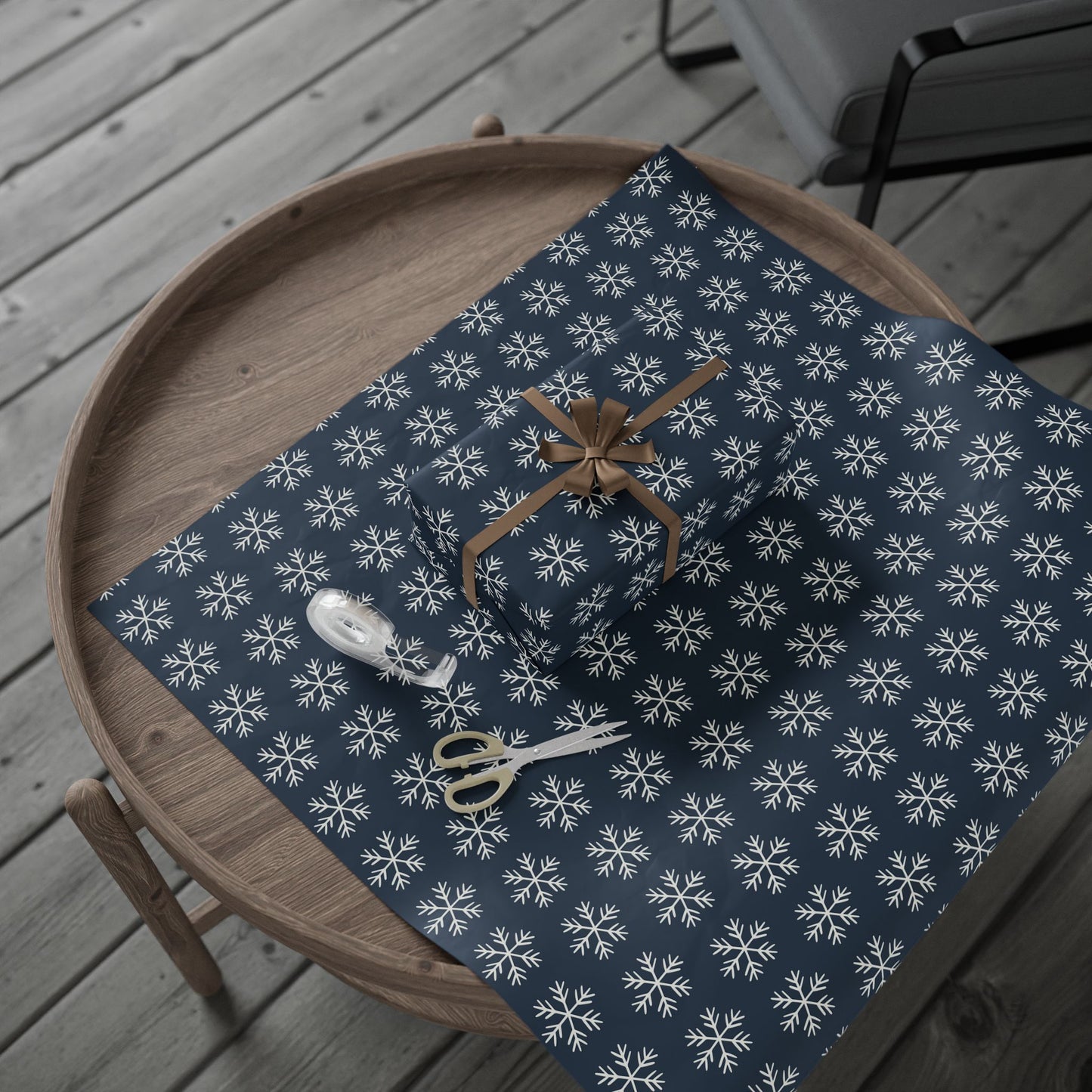 Snowflake Wrapping Paper - Navy Holiday Gift Wrap Roll - Varnish & Vibe