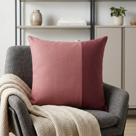 LAUREL 20" BURGUNDY AND RED PATCHWORK COTTON THROW PILLOW COVER