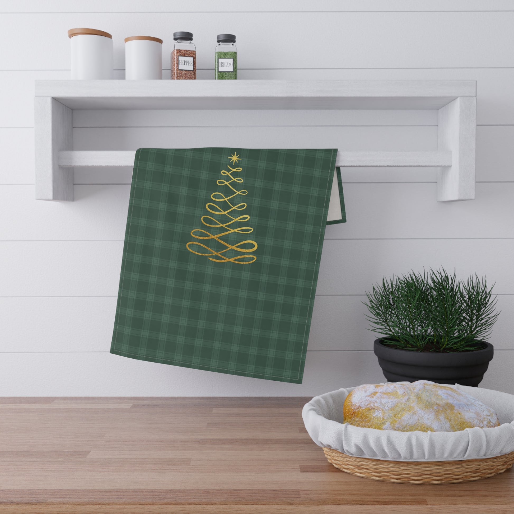 Green Tartan Christmas Tree Tea Towels (cotton, poly) - Varnish & Vibe