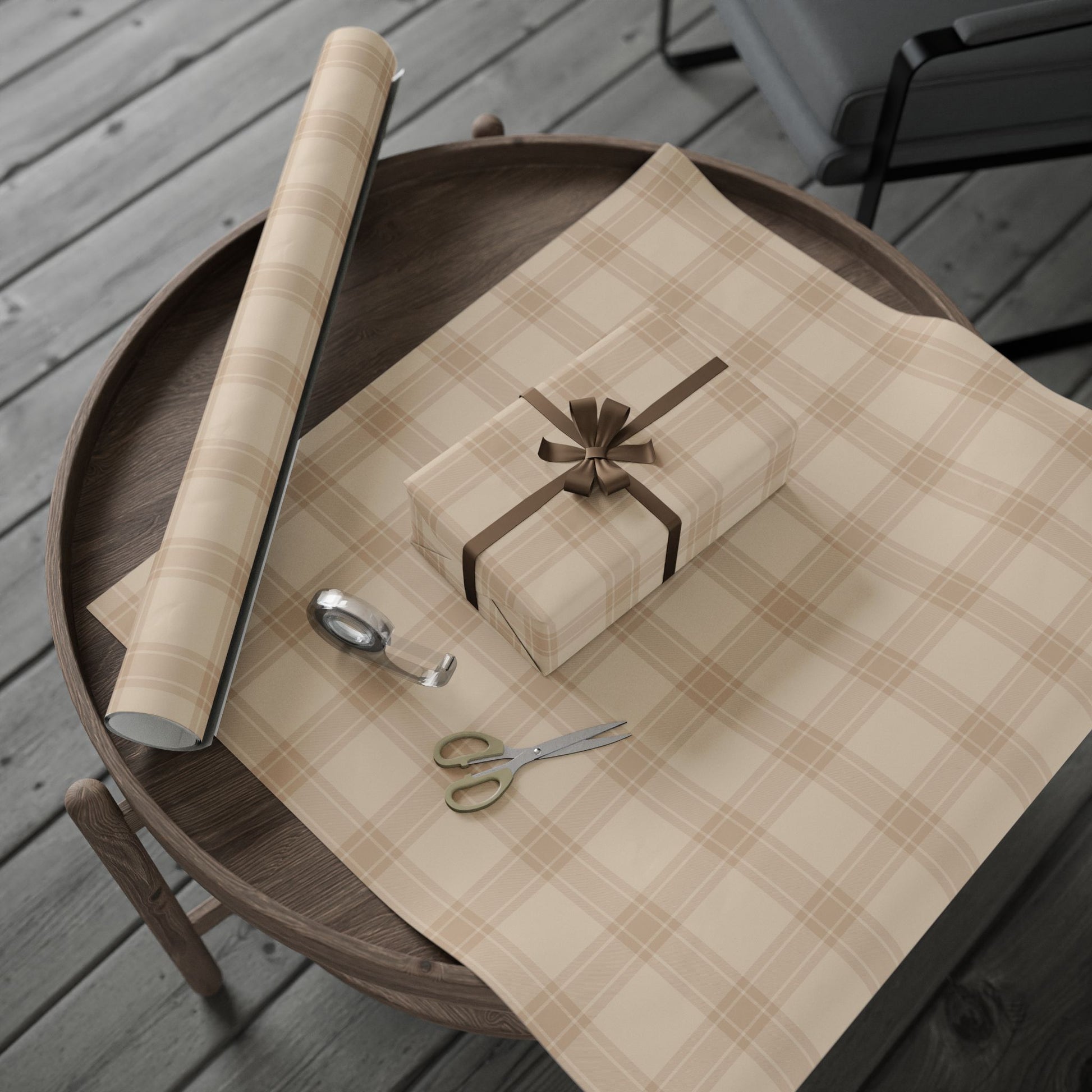 Neutral Plaid Wrapping Paper Roll – Beige Grid Gift Wrap for Weddings & Birthdays - Varnish & Vibe