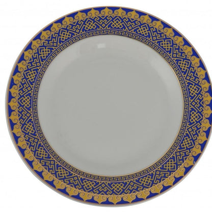 LAUREL WHITE BLUE AND GOLD 40 ROUND FLAT ABSTRACT CERAMIC SERVICE FOR EIGHT DINNERWARE SET