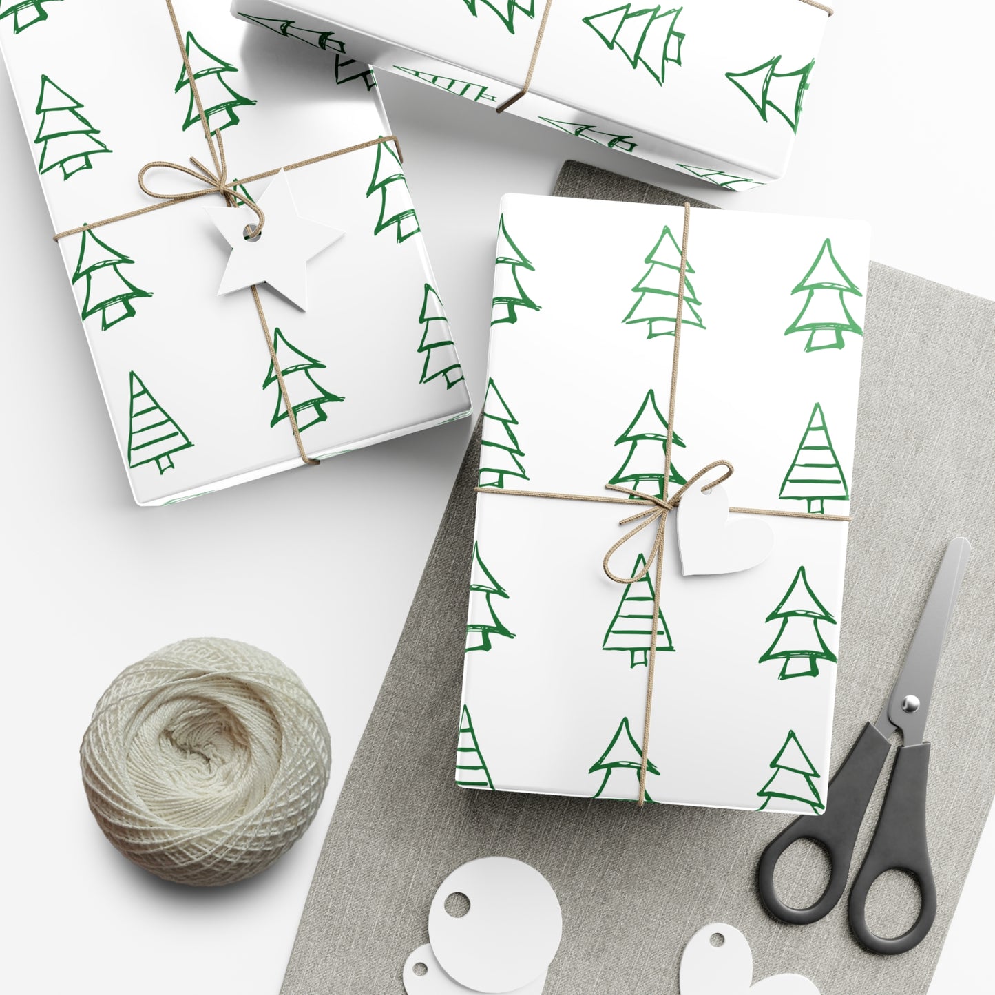 White Green Christmas Trees Gift Wrapping Papers - Varnish & Vibe