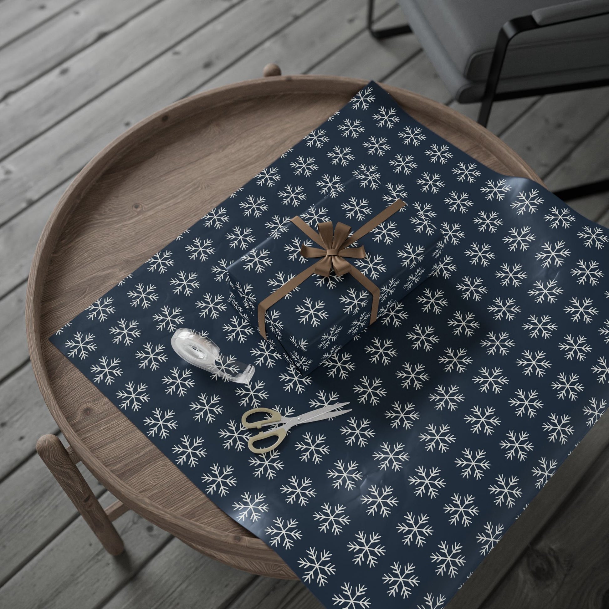 Snowflake Wrapping Paper - Navy Holiday Gift Wrap Roll - Varnish & Vibe