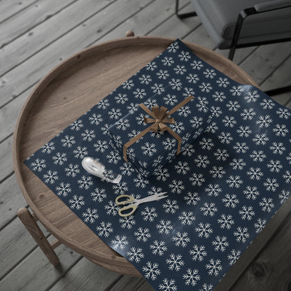 Snowflake Wrapping Paper - Navy Holiday Gift Wrap Roll - Varnish & Vibe