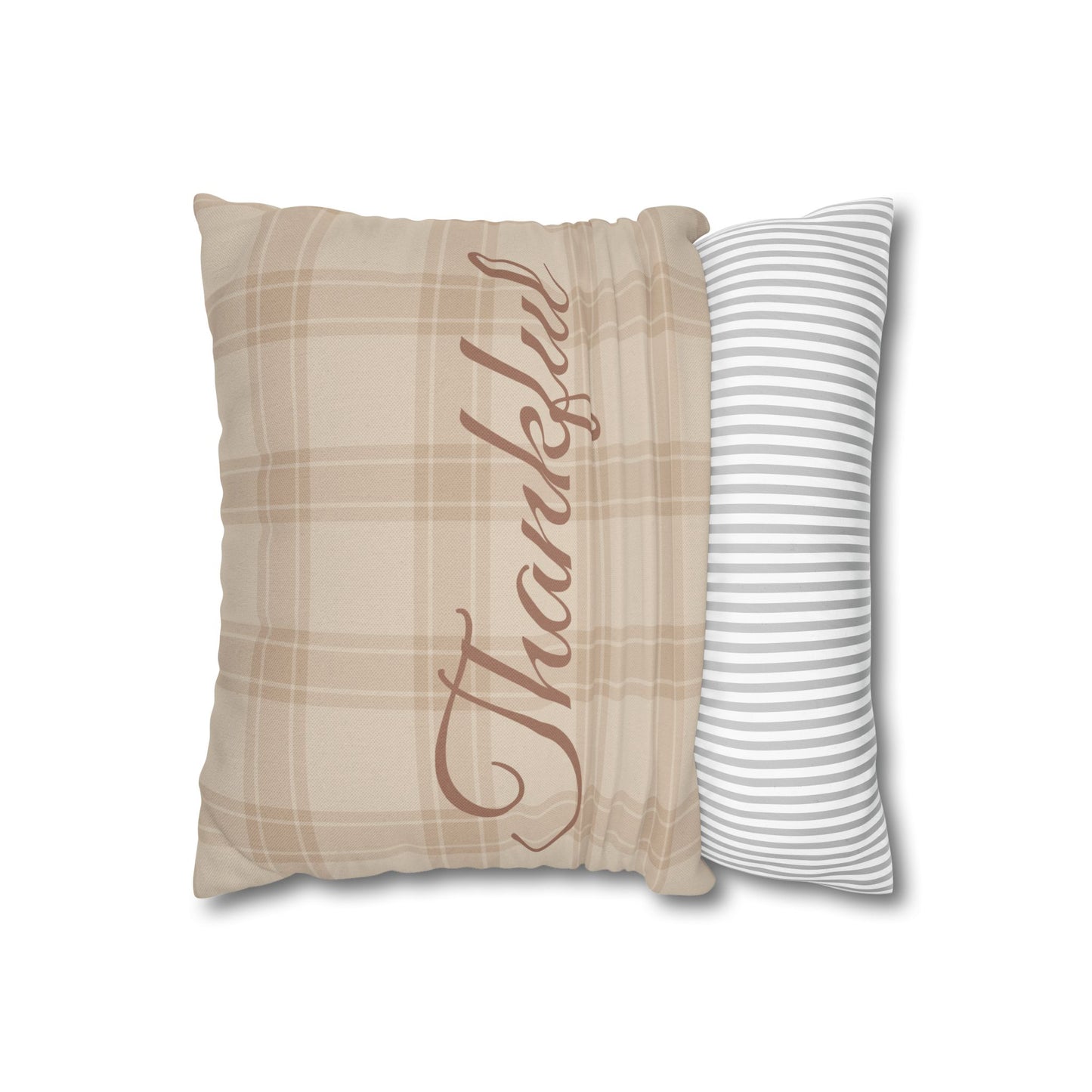 Thanksgiving Thankful Script Classic Plaid Fall Pillowcase