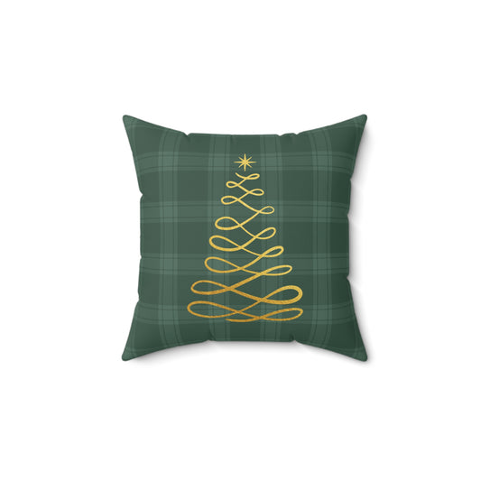 Green Tartan Christmas Tree Faux Suede Square Pillow - Varnish & Vibe