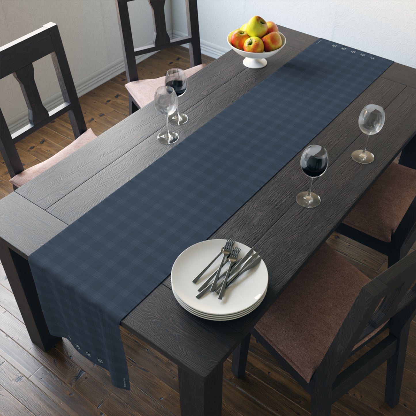 Blue Tartan Snowflakes Table Runner (Cotton, Poly) - Varnish & Vibe