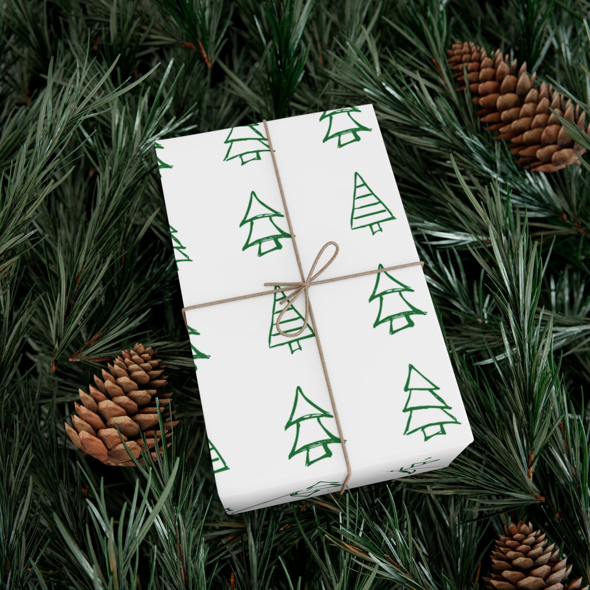 White Green Christmas Trees Gift Wrapping Papers - Varnish & Vibe