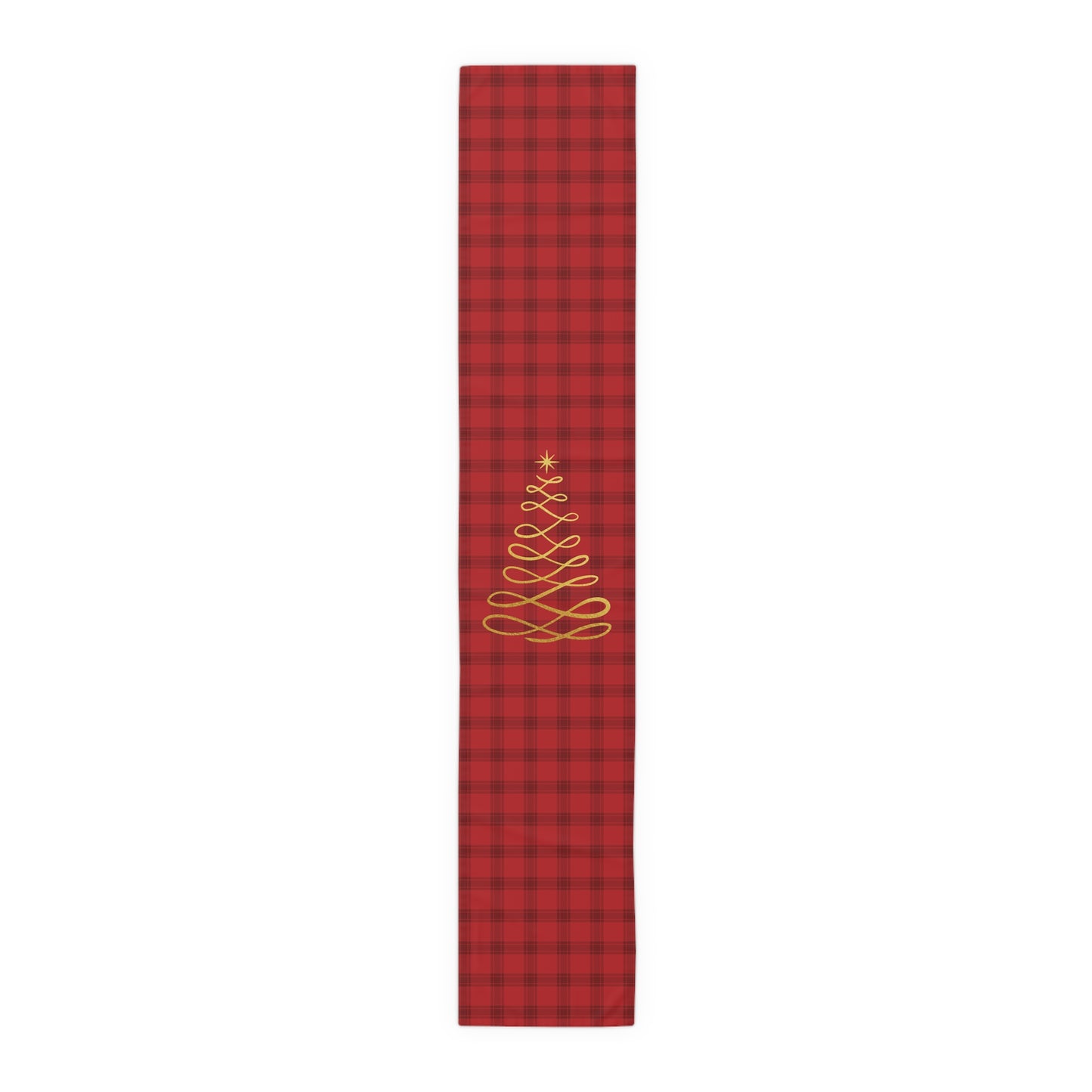 Red Tartan Christmas Tree Table Runner (Cotton, Poly) - Varnish & Vibe