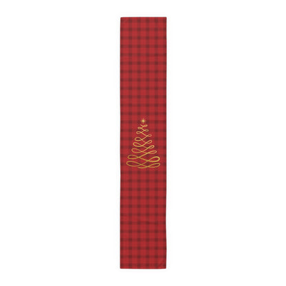 Red Tartan Christmas Tree Table Runner (Cotton, Poly) - Varnish & Vibe