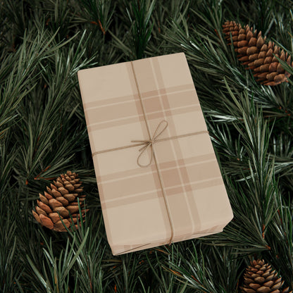 Neutral Plaid Wrapping Paper Roll – Beige Grid Gift Wrap for Weddings & Birthdays - Varnish & Vibe