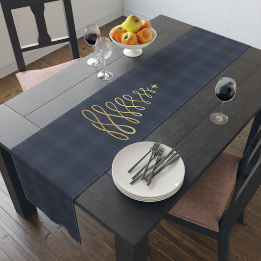 Blue Tartan Christmas Tree Table Runner (Cotton, Poly) - Varnish & Vibe