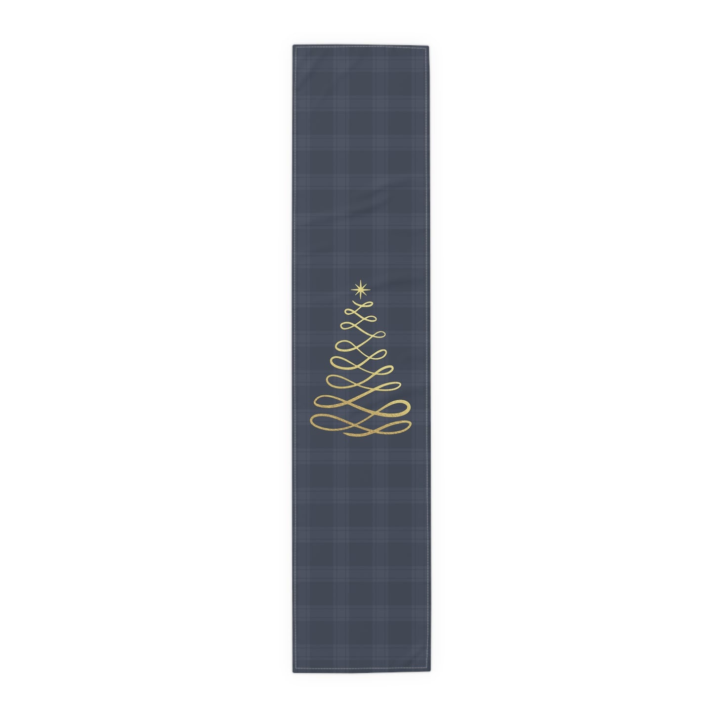 Blue Tartan Christmas Tree Table Runner (Cotton, Poly) - Varnish & Vibe