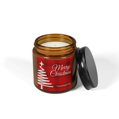 Merry Christmas Scented Soy Candle (Red, Multi-Size, Amber Jar) - Varnish & Vibe