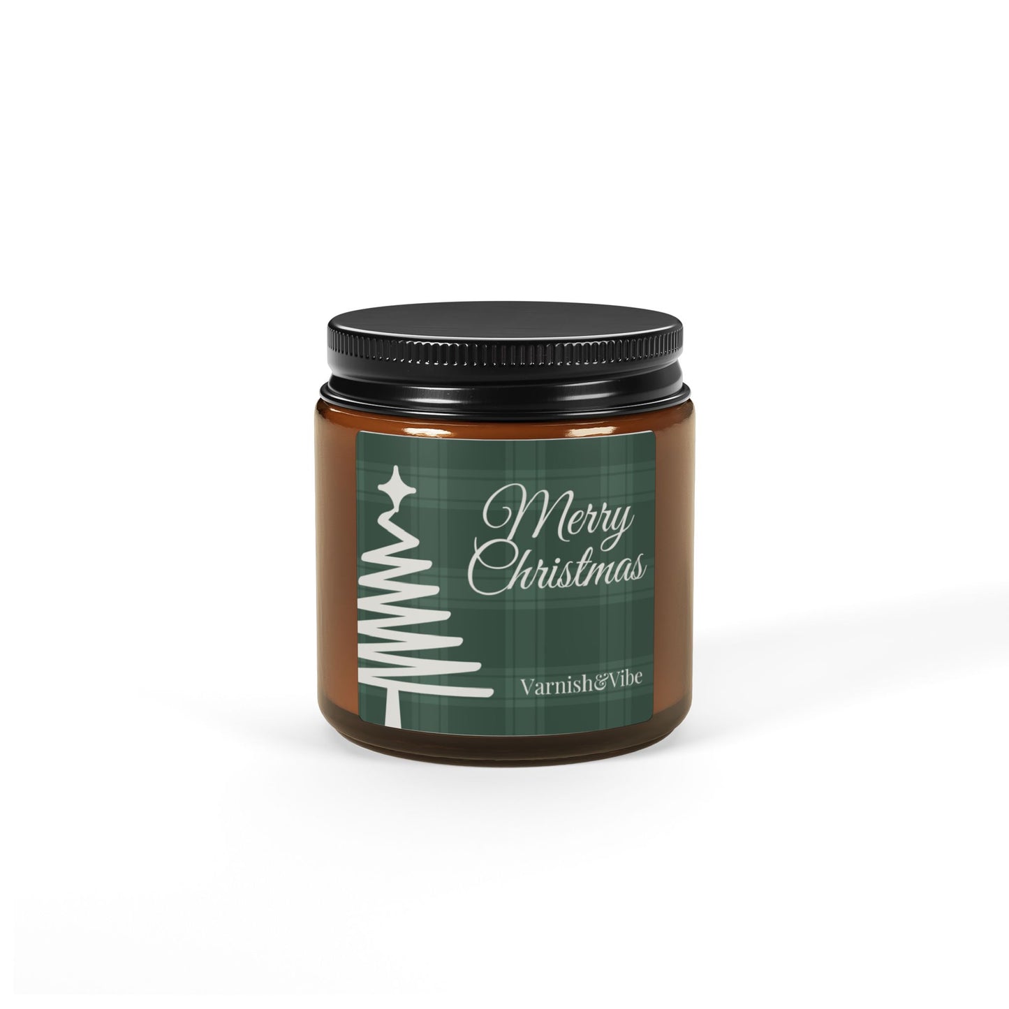 Merry Christmas Scented Soy Candle (Green, Multi-Size, Amber Jar) - Varnish & Vibe