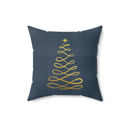 Blue Tartan Christmas Tree Faux Suede Square Pillow - Varnish & Vibe